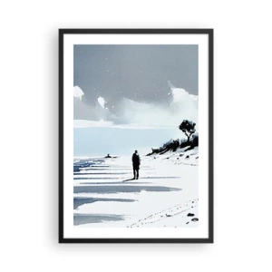 Poster în ramă neagră - O figură singuratică pe plajă în tonuri de acuarelă - 50x70cm - Singuratic - Decorațiune modernă pentru perete pentru living și dormitor ARTTOR