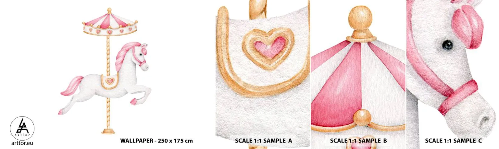 Mostră tapet autocolant Deluxe Sticker - A pornit la cursă - Cal, Carusele, Fată - 100x30 cm