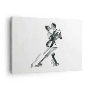 Tablou pe pânză Canvas - O ilustrație subtilă a unui cuplu dansând într-un stil monocromatic. - 70x50cm - Într-un ritm - Decorațiune modernă pentru perete pentru living și dormitor ARTTOR