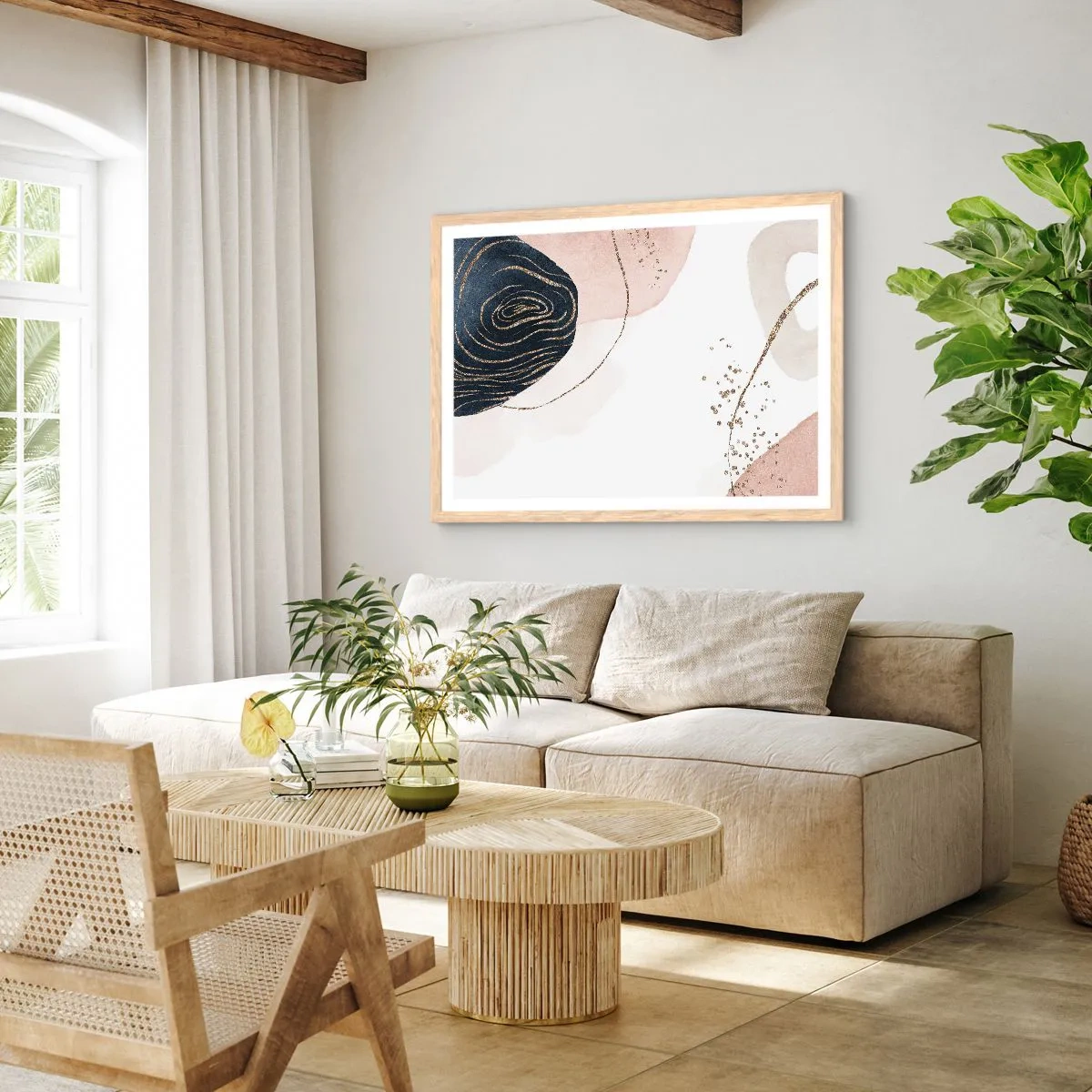 Poster în ramă de stejar deschis - Totul curge - 91x61 cm