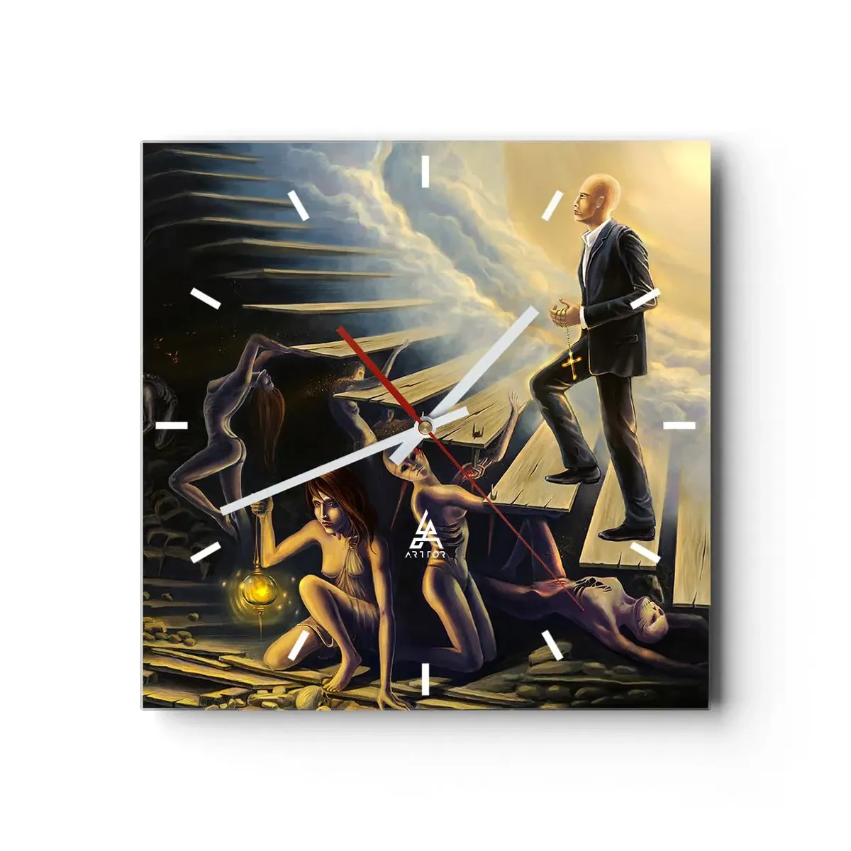 Ceas de perete - Ceas pe sticlă - O călătorie dantescă spre lumină - 30x30 cm