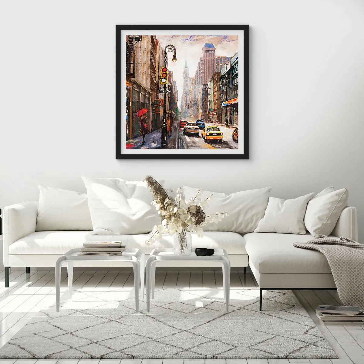 Poster în ramă neagră - New York - plin de culoare și în ploaie - 30x30 cm