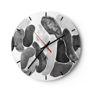Ceas de perete - Ceas pe sticlă - Forme organice gri care seamănă cu pietre - 30x30cm - Abstracție pietroasă - Decorațiune modernă pentru perete pentru living, bucătărie și dormitor ARTTOR