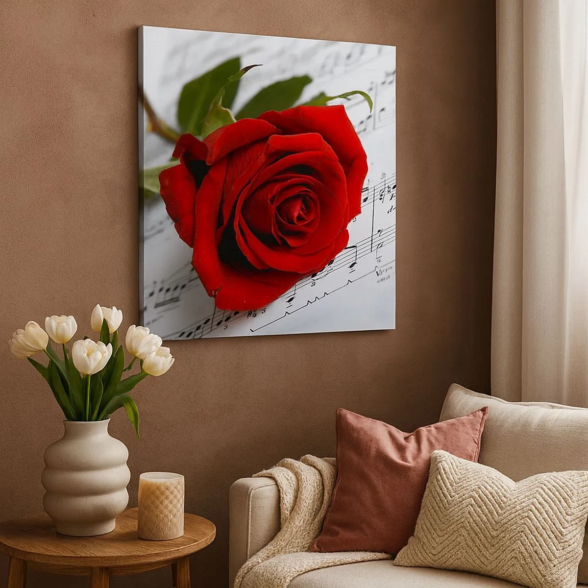 Tablou pe pânză - Muzica sentimentelor în stacojiu - 30x30 cm