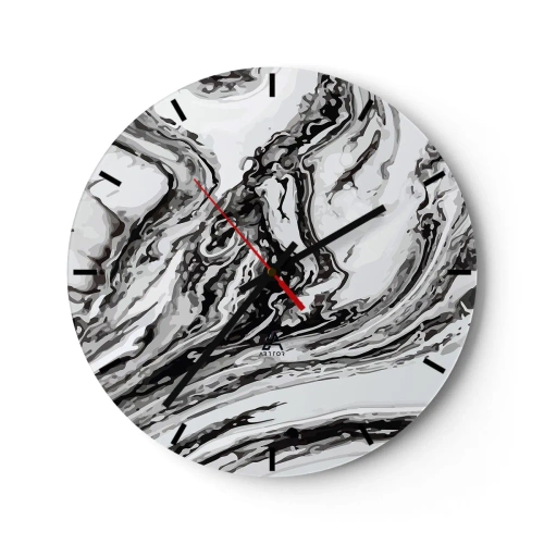 Ceas de perete - Ceas pe sticlă - Model abstract de marmură în alb și negru - 30x30cm - La început a fost haos - Decorațiune modernă pentru perete pentru living, bucătărie și dormitor ARTTOR