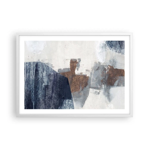 Poster în ramă albă - Forme albastre-maronii - 70x50 cm