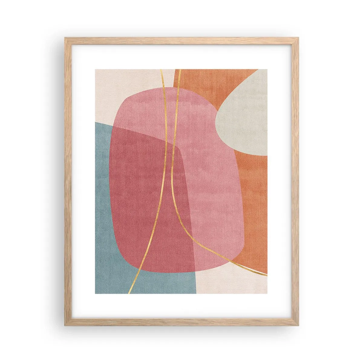 Poster în ramă de stejar deschis - Compoziție pastel cu fir de aur - 40x50 cm