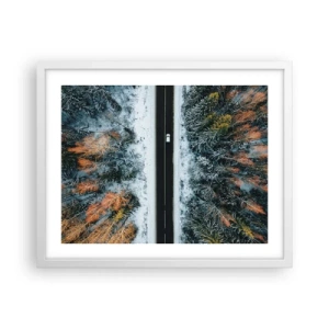 Poster în ramă albă - Prin pădurea de iarnă - 50x40 cm