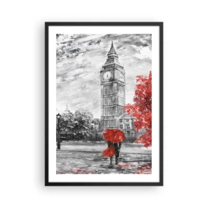 Poster în ramă neagră - Turnul cu ceas cu umbrelă roșie - 50x70cm - O zi excitantă - Decorațiune modernă pentru perete pentru living și dormitor ARTTOR