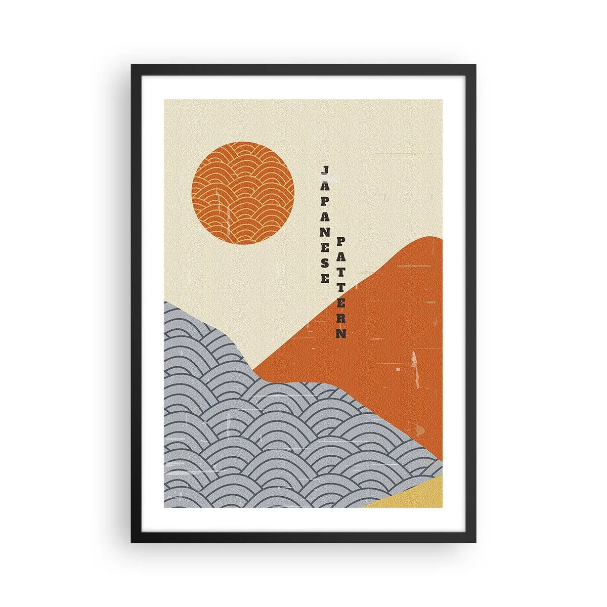 Poster în ramă neagră - Model minimalist japonez cu valuri și soare - 50x70cm - În stil japonez - Decorațiune modernă pentru perete pentru living și dormitor ARTTOR