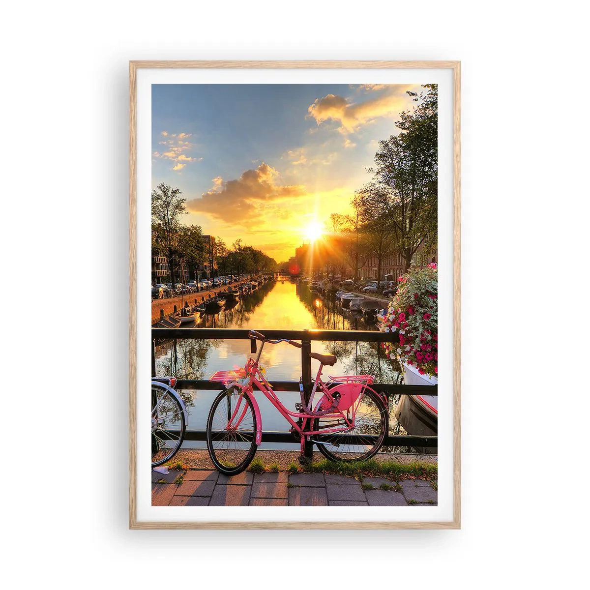 Poster în ramă de stejar deschis - Dimineața de primăvară în Amsterdam - 70x100 cm