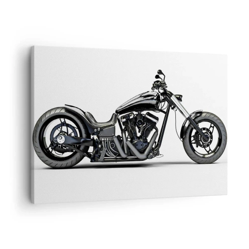Tablou pe pânză Canvas - Motocicletă personalizată neagră elegantă pe fundal alb - 70x50cm - Pentru iubitorii de libertate - Decorațiune modernă pentru perete pentru living și dormitor ARTTOR