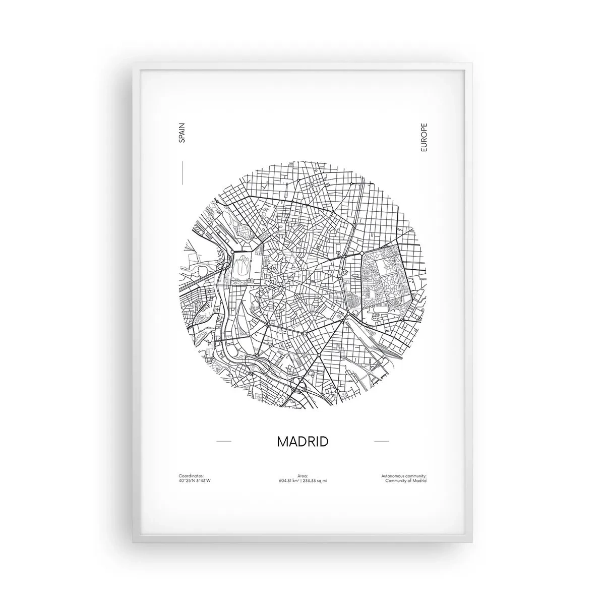 Poster în ramă albă - Anatomia Madridului - 70x100 cm