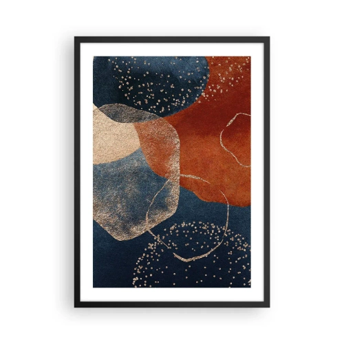 Poster în ramă neagră - O compoziție abstractă în nuanțe de albastru marin și auriu - 50x70cm - Ușurința de a fi - Decorațiune modernă pentru perete pentru living și dormitor ARTTOR
