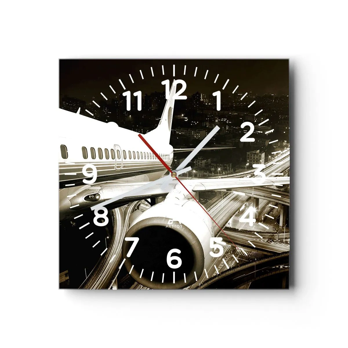 Ceas de perete - Ceas pe sticlă - Zbor în noapte - 40x40 cm