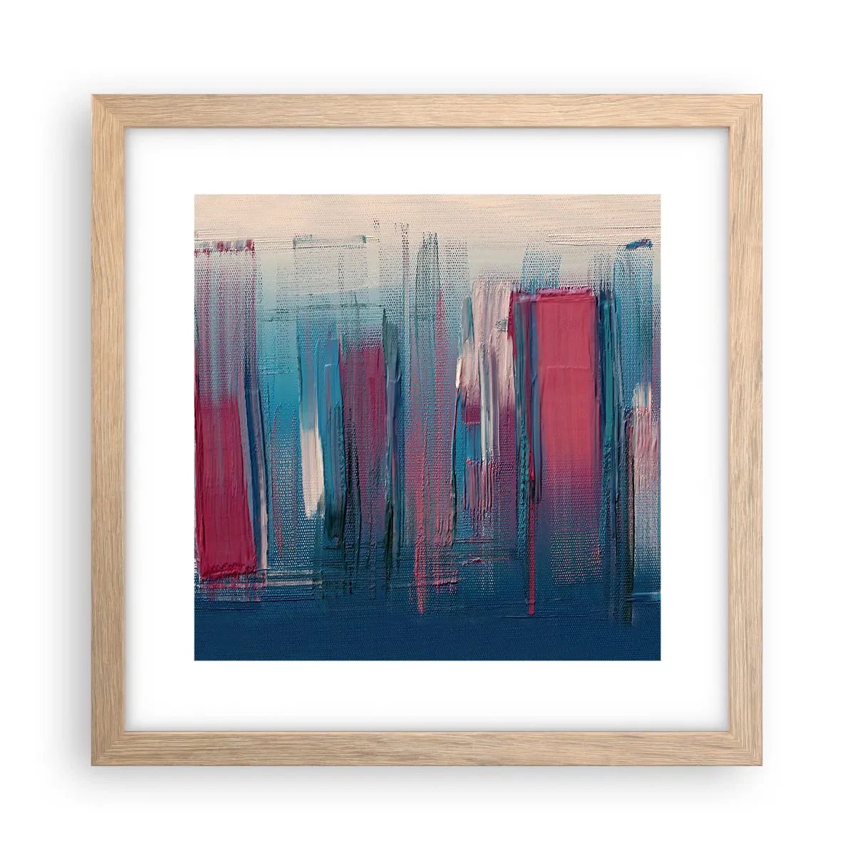 Poster în ramă de stejar deschis - Compoziție verticală în albastru și roșu - 30x30 cm