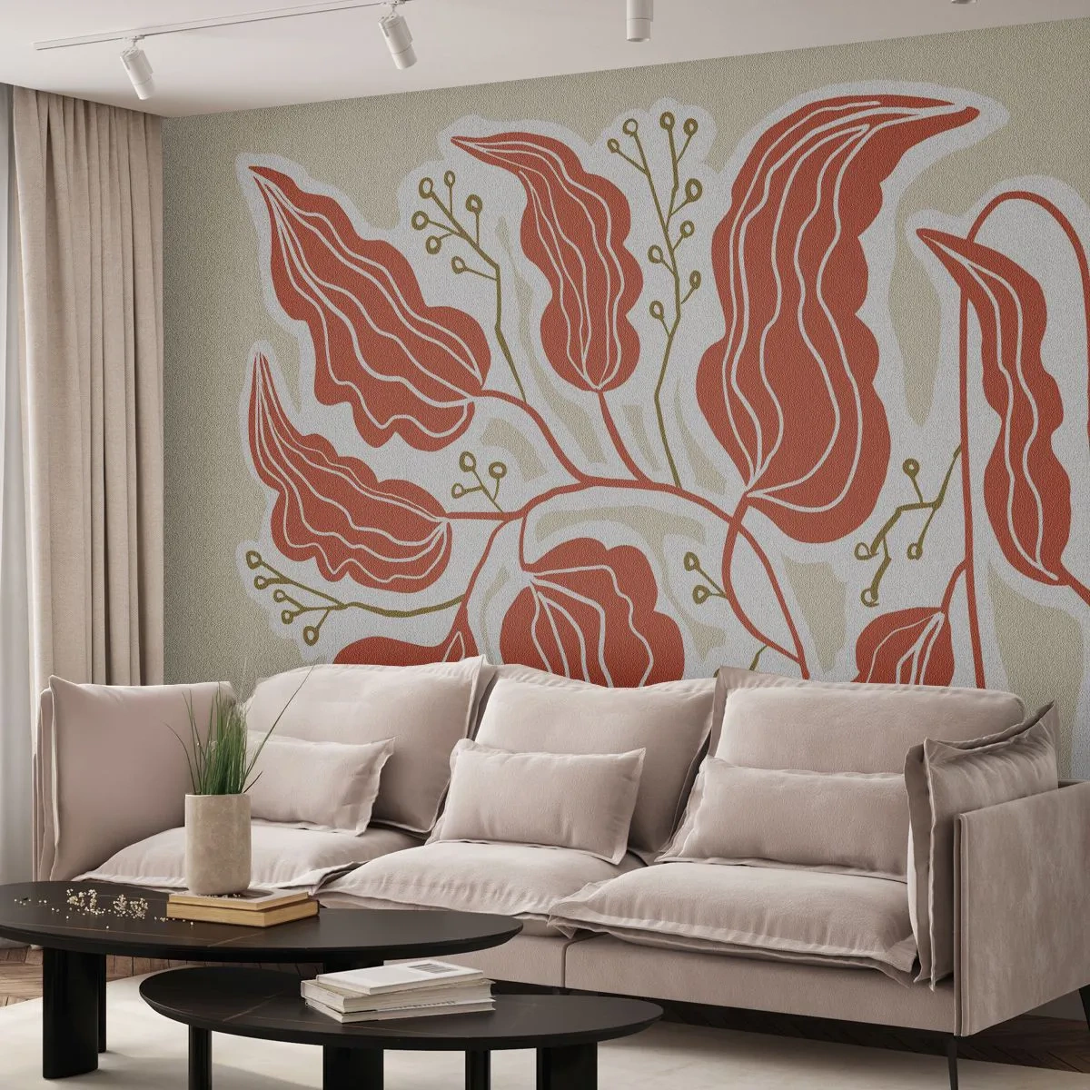 Tapet Autoadeziv Deluxe Sticker - Folk și coral - Boho, Botanic, Flori - 500x350 cm