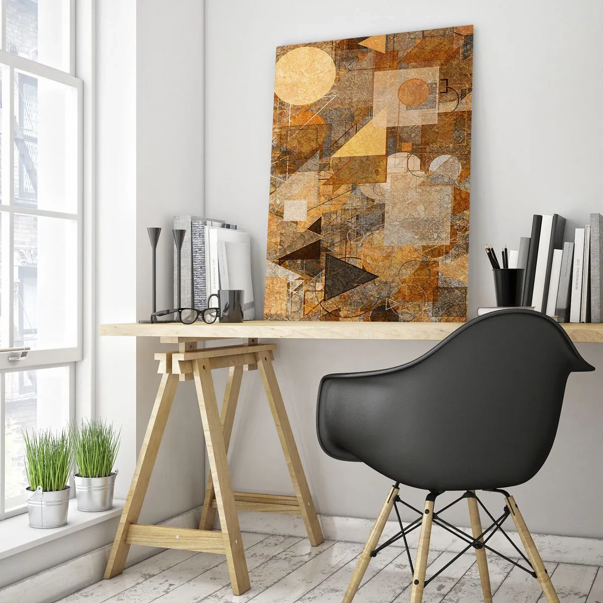 Tablou pe sticlă - Studiu cubist de bronz - 50x70 cm