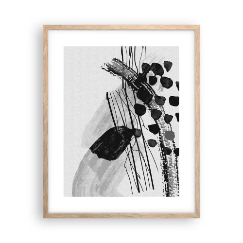Poster în ramă de stejar deschis - Abstracție organică în negru și alb - 40x50 cm