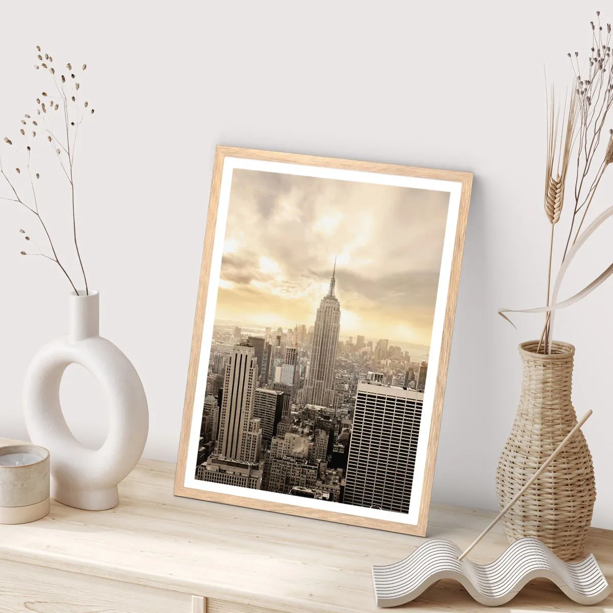 Poster în ramă de stejar deschis - New York țesut din gri - 61x91 cm