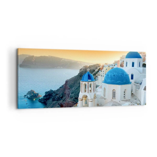 Tablou pe pânză - Santorini - îmbrățișat de stânci - 100x40 cm