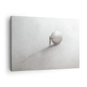 Tablou pe pânză Canvas - O figură minimalistă cu o minge pe un fundal deschis, monocromatic. - 70x50cm - Jocul vieții - Decorațiune modernă pentru perete pentru living și dormitor ARTTOR