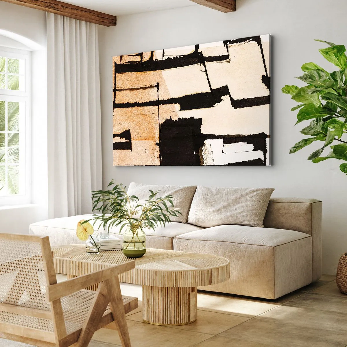 Tablou pe pânză Canvas - Modele geometrice în nuanțe de maro și bej - 70x50cm - Cu toate acestea, ordinea - Decorațiune modernă pentru perete pentru living și dormitor ARTTOR