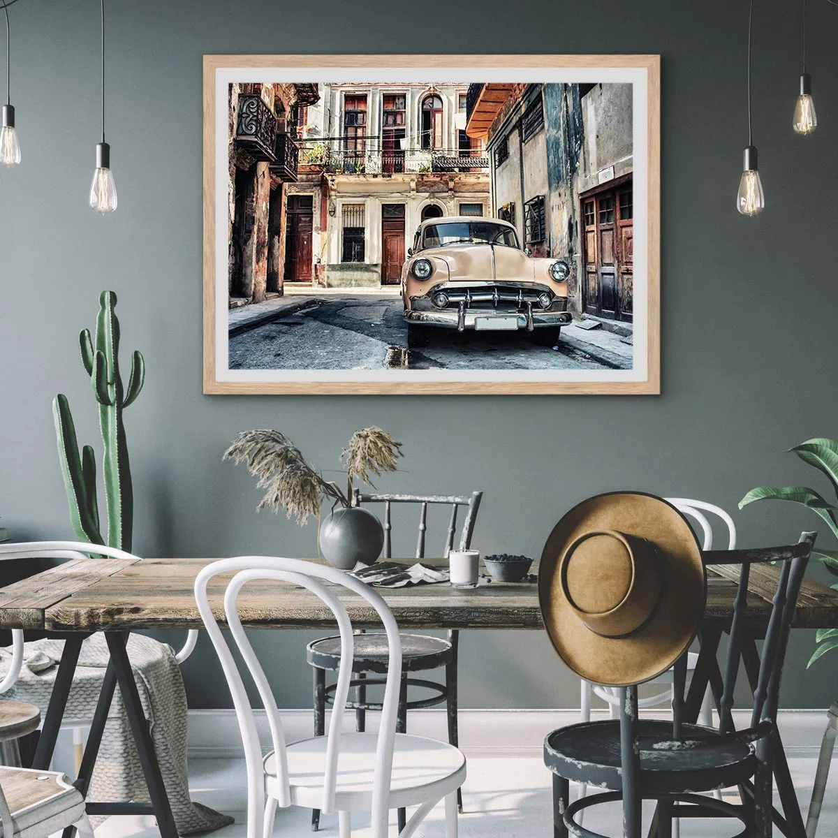 Poster în ramă de stejar deschis - O siestă în Havana - 100x70 cm