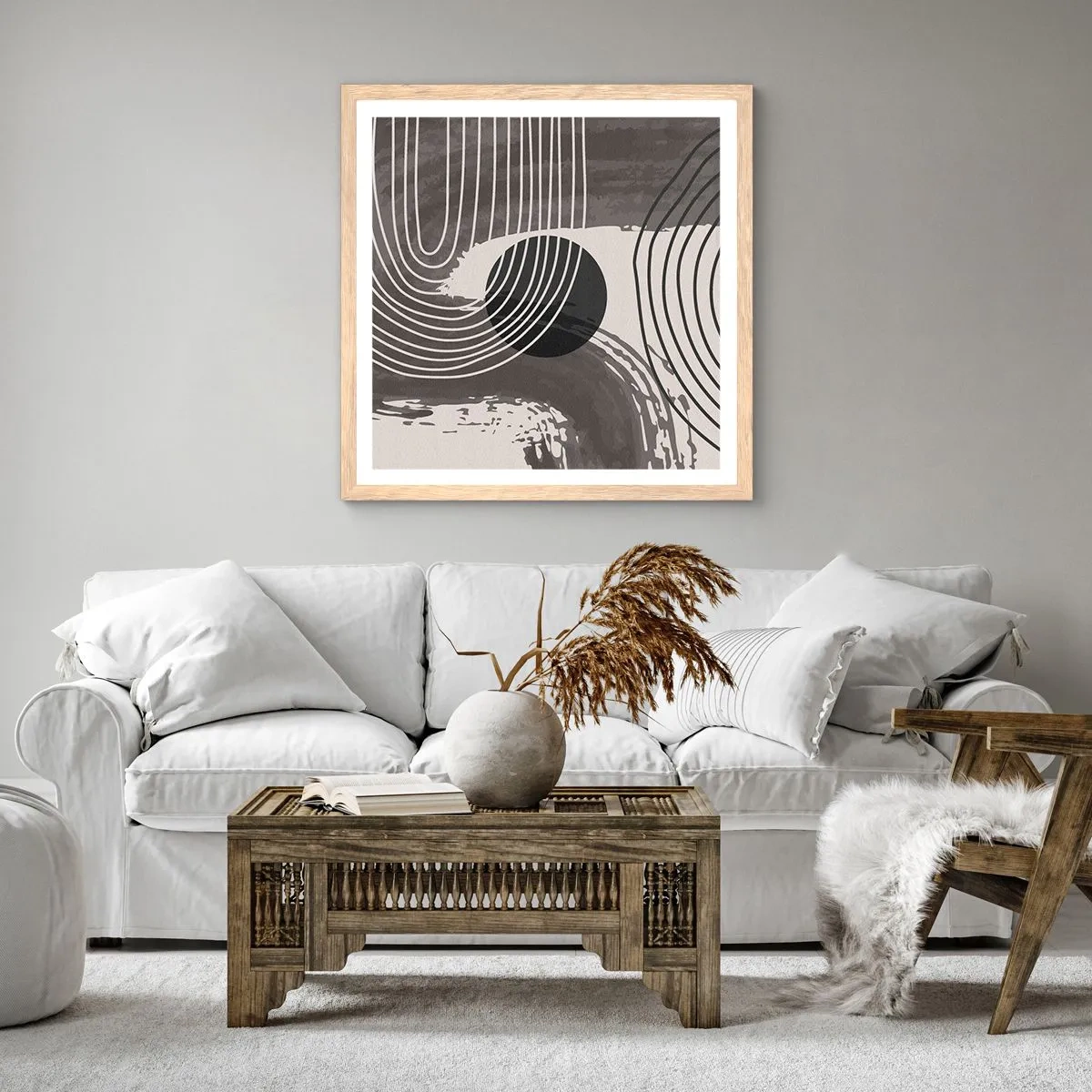 Poster în ramă de stejar deschis - Ovalul câștigă - 40x40 cm