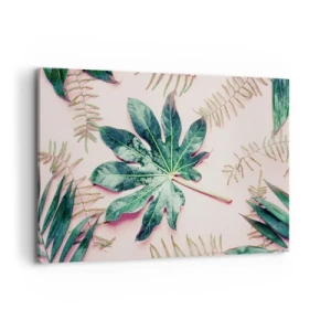 Tablou pe pânză - Studiu de verdeață pe un fundal roz - 120x80 cm