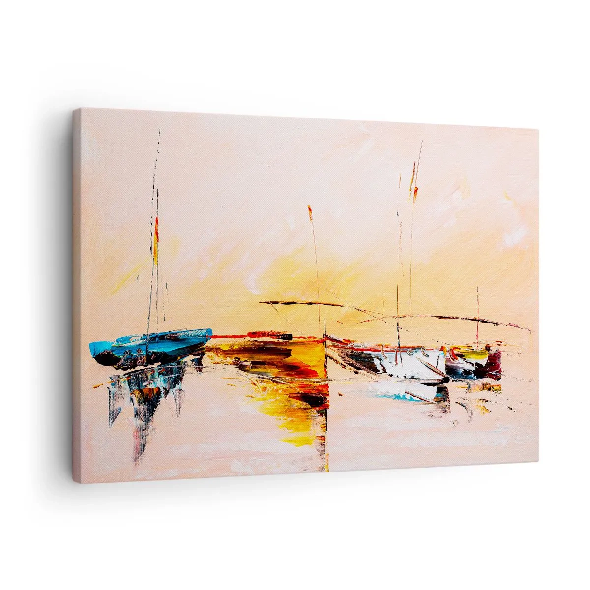 Tablou pe pânză Canvas - Bărci colorate pe ape calme la apus - 70x50cm - O seară în golf - Decorațiune modernă pentru perete pentru living și dormitor ARTTOR