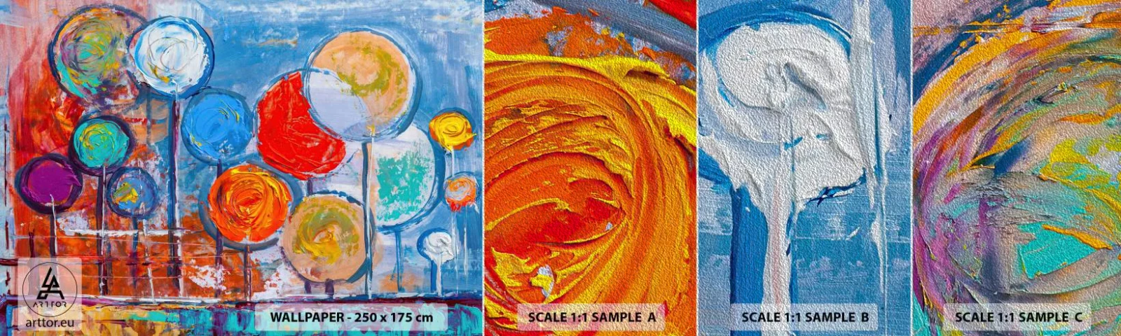 Mostră tapet Premium Sand - Toate ciudăţeniile şi curiozităţile - Baloane colorate, Abstracția, Pentru copii - 100x30 cm