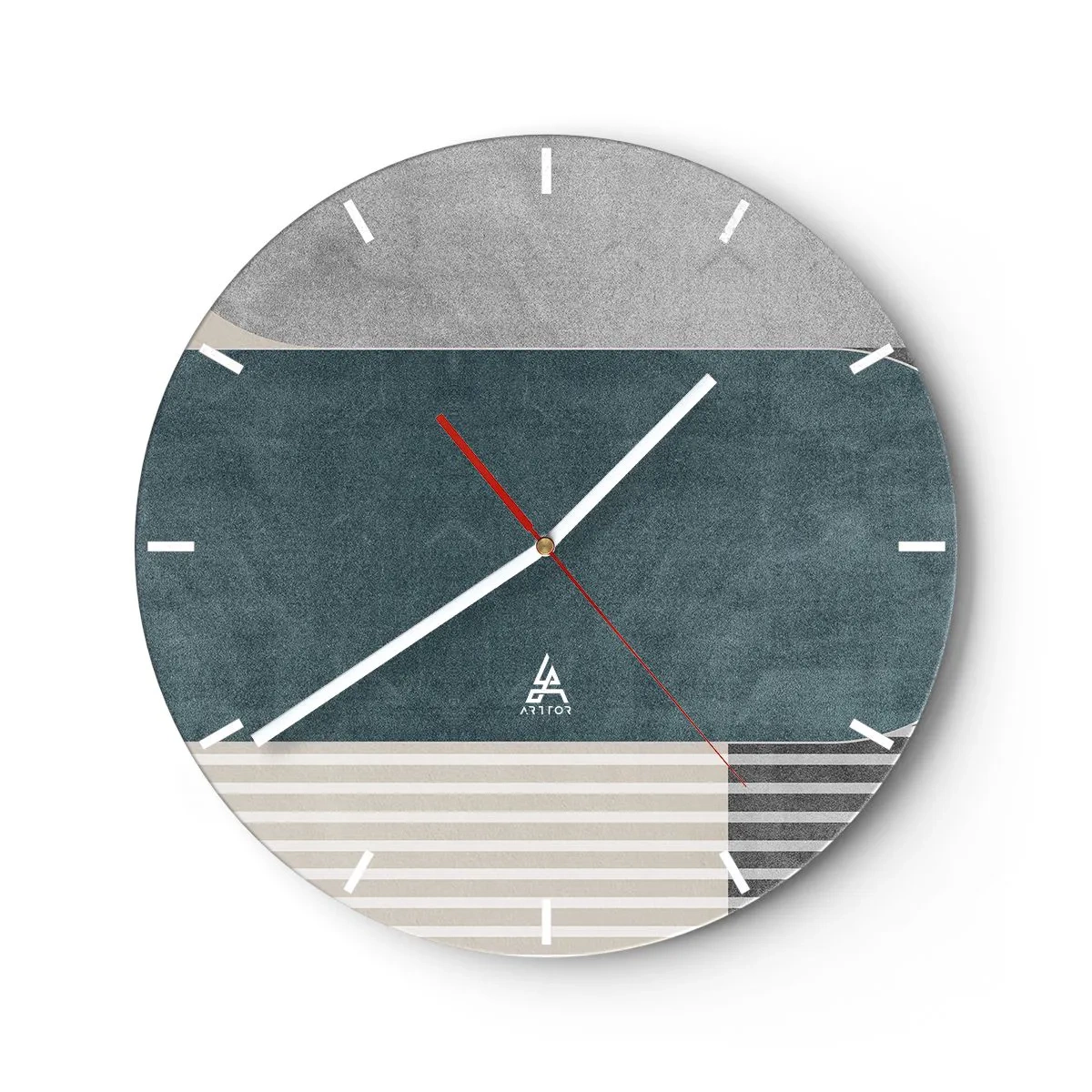 Ceas de perete - Ceas pe sticlă - Compoziție geometrică cu dungi orizontale - 30x30cm - Compoziție de nivel - Decorațiune modernă pentru perete pentru living, bucătărie și dormitor ARTTOR