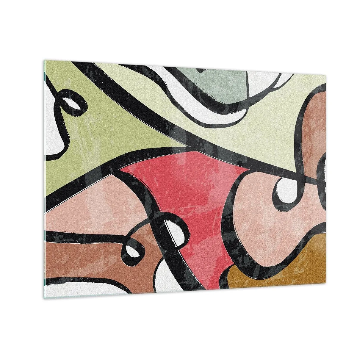 Tablou pe sticlă - Abstracție colorată cu linii negre - 70x50cm - Piruetă printre culori - Decorațiune modernă pentru perete pentru living și dormitor ARTTOR