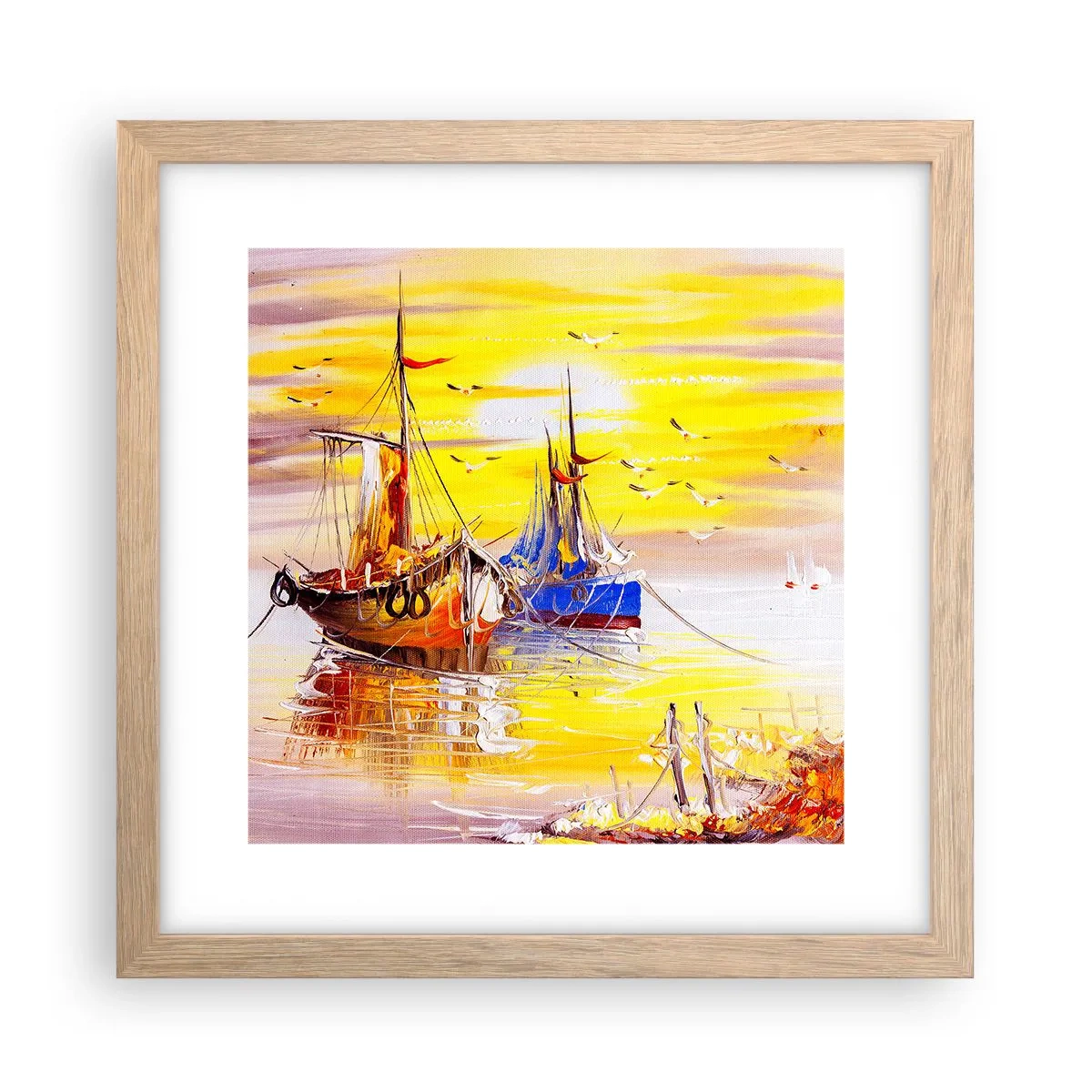 Poster în ramă de stejar deschis - O binemeritată odihnă în port - 30x30 cm