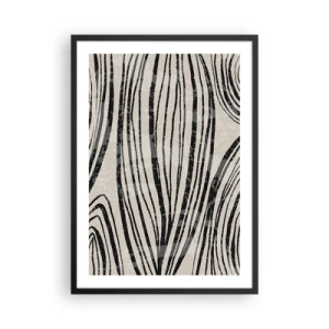 Poster în ramă neagră - Linii negre abstracte pe un fundal bej - 50x70cm - Deversare de linii - Decorațiune modernă pentru perete pentru living și dormitor ARTTOR