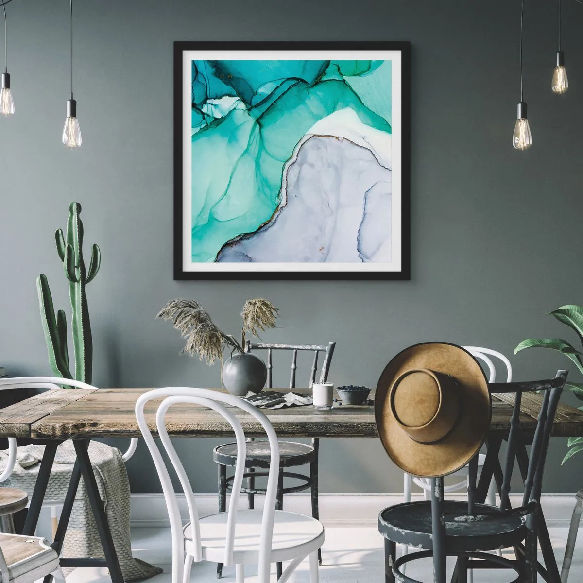 Poster în ramă neagră - Studiu în turcoaz - 40x40 cm