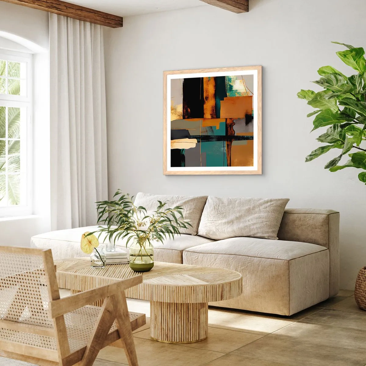 Poster în ramă de stejar deschis - Abstracția - lumină și umbră - 30x30 cm