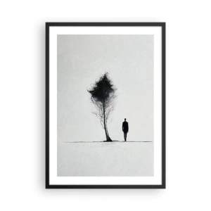 Poster în ramă neagră - O siluetă minimalistă și un copac singuratic - 50x70cm - Noi toți rătăcim - Decorațiune modernă pentru perete pentru living și dormitor ARTTOR