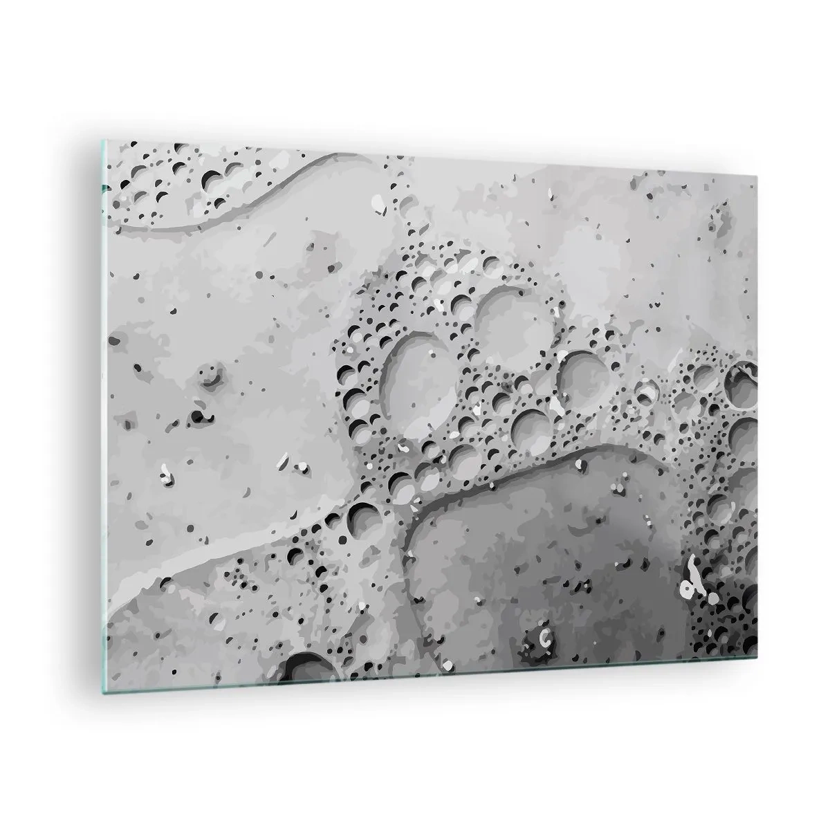Tablou pe sticlă - Model abstract cu bule pe suprafață în nuanțe de gri - 70x50cm - Amprenta spumoasă - Decorațiune modernă pentru perete pentru living și dormitor ARTTOR