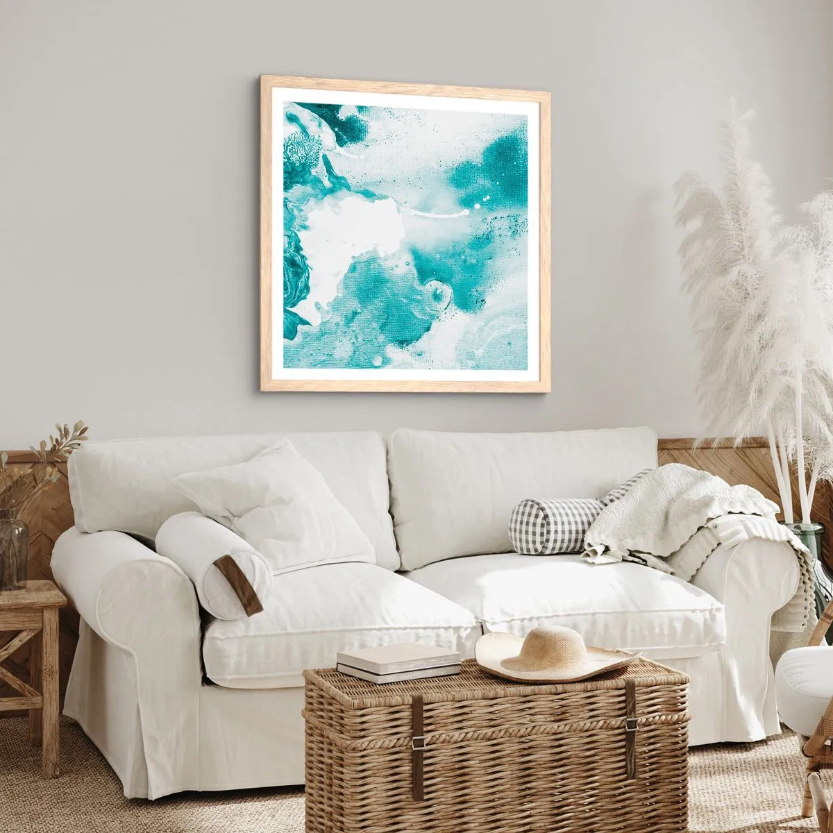 Poster în ramă de stejar deschis - Câmpii inundabile de albastru - 60x60 cm