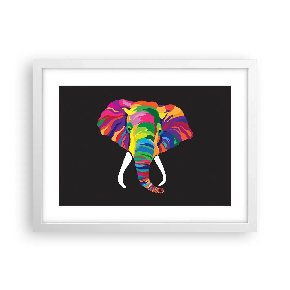 Poster în ramă albă - Elefantul căruia îi plăcea să se scalde în curcubeu - 40x30 cm