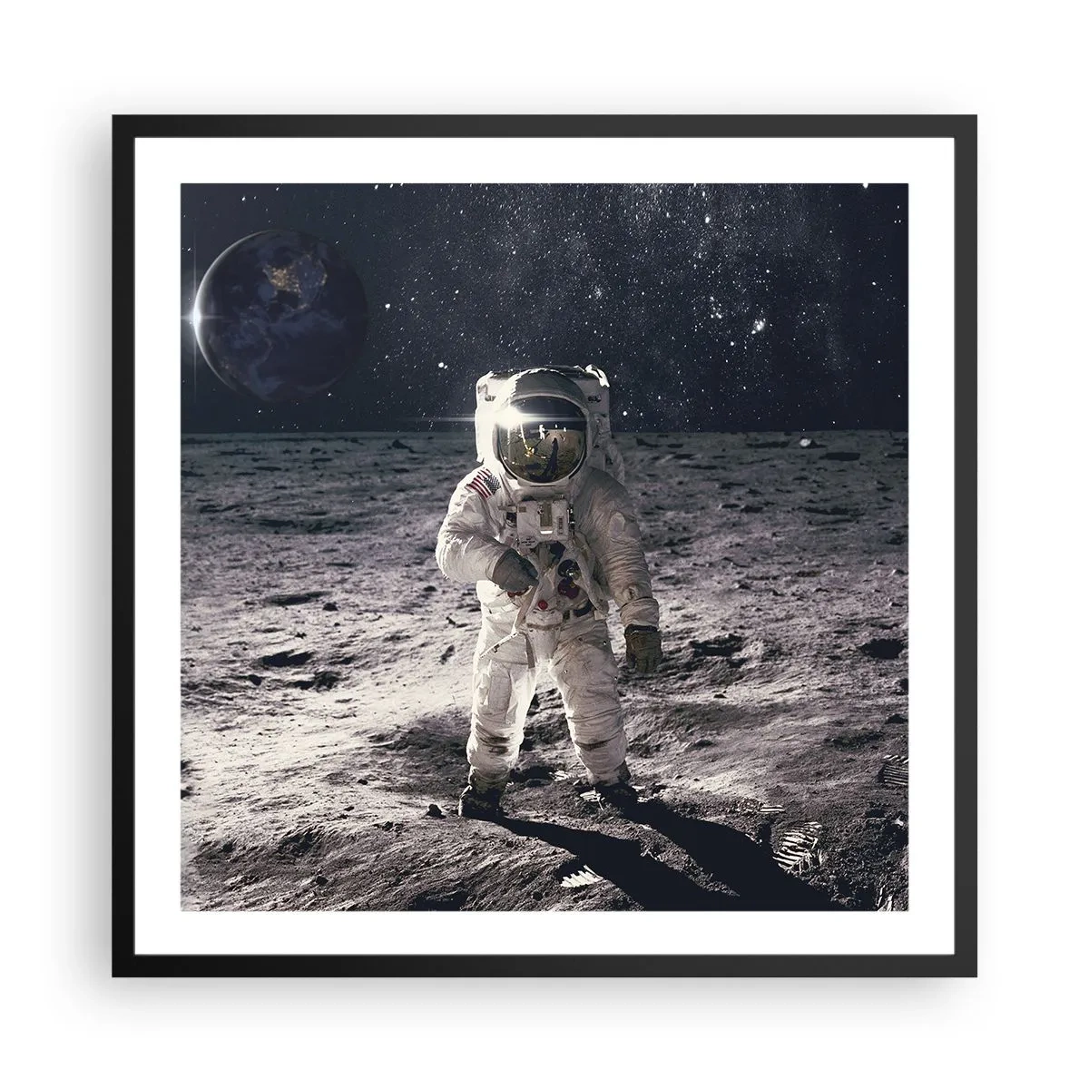 Poster în ramă neagră - Salutări de pe Lună - 60x60 cm