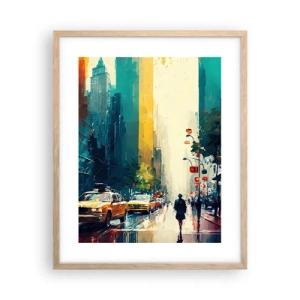 Poster în ramă de stejar deschis - New York - aici și ploaia este colorată - 40x50 cm