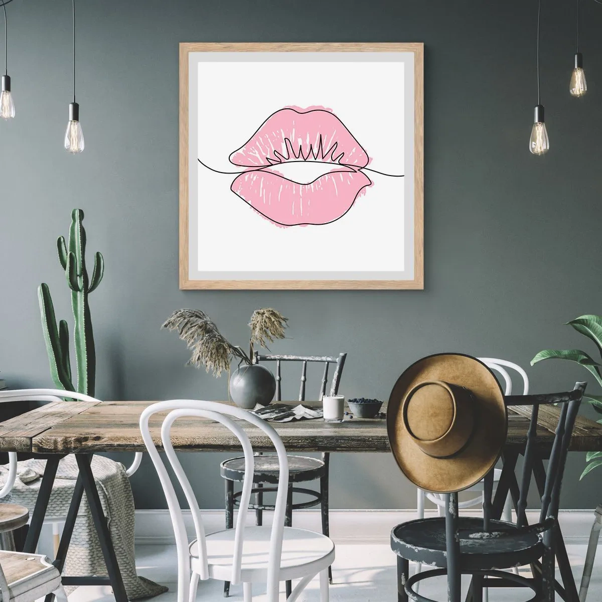 Poster în ramă de stejar deschis - Vrei un sărut? - 60x60 cm