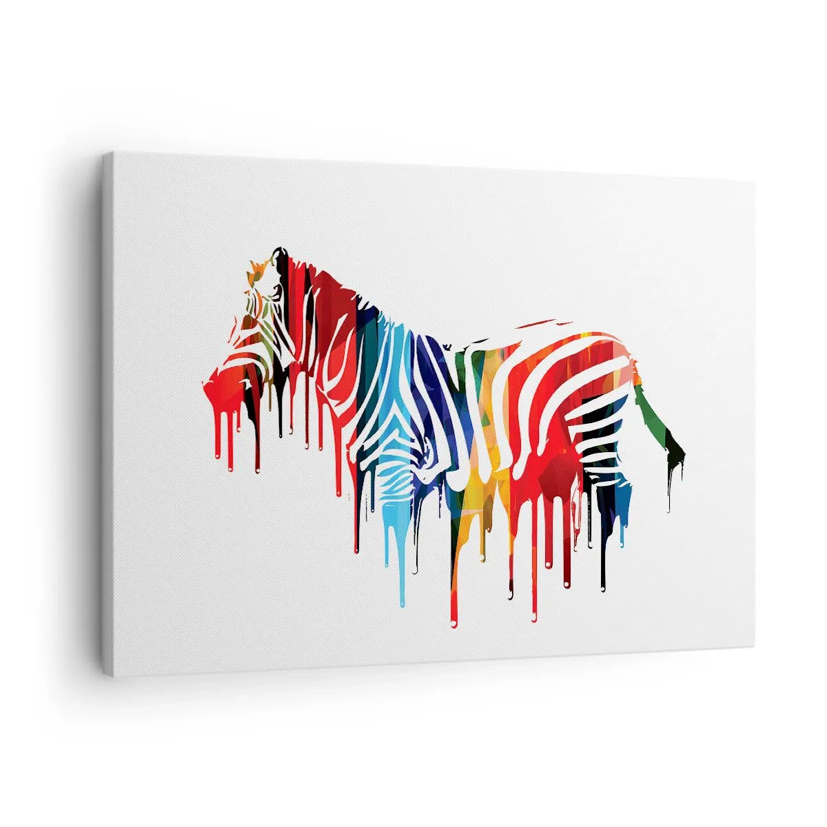 Tablou pe pânză Canvas - Zebră abstractă în culori colorate cu efect de vopsea - 70x50cm - Nu doar alb și negru - Decorațiune modernă pentru perete pentru living și dormitor ARTTOR