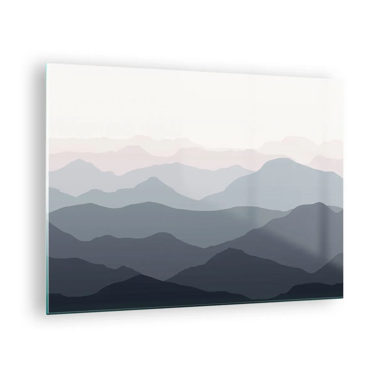 Tablou pe sticlă - Straturi subtile de munți în nuanțe pastelate - 70x50cm - Valuri de munți - Decorațiune modernă pentru perete pentru living și dormitor ARTTOR