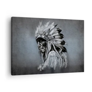 Tablou pe pânză Canvas - Portretul unui șef indian purtând o coafură tradițională - 70x50cm - Înapoi la rădăcini - Decorațiune modernă pentru perete pentru living și dormitor ARTTOR