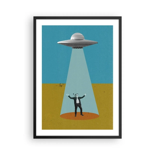 Poster în ramă neagră - Ilustrație retro a unei răpiri OZN - 50x70cm - Întâlnire de gradul III - Decorațiune modernă pentru perete pentru living și dormitor ARTTOR