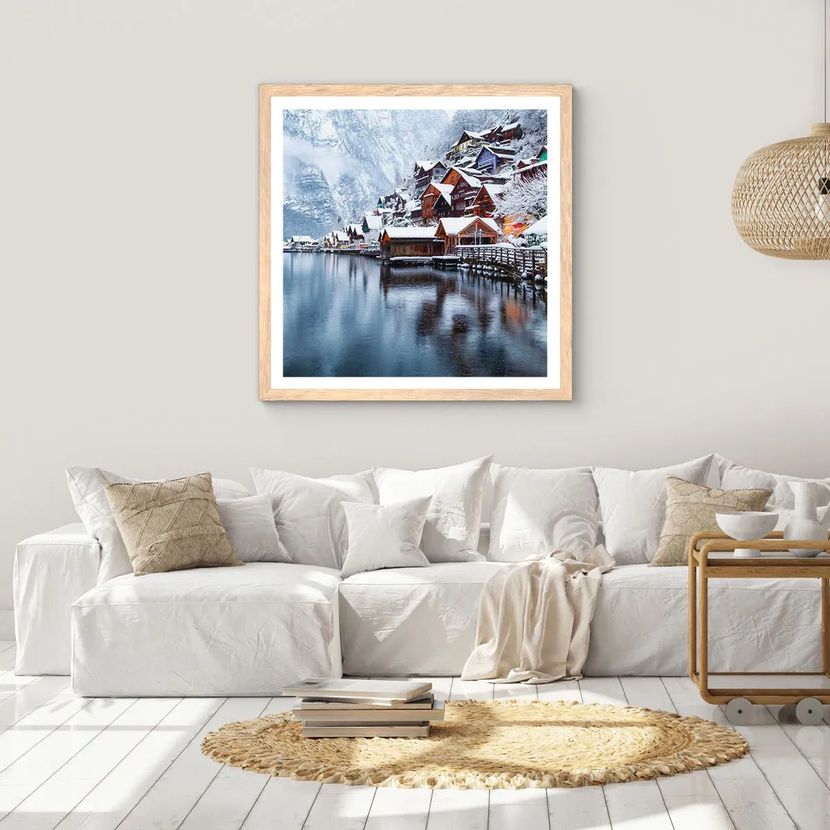 Poster în ramă de stejar deschis - În decor de iarnă - 40x40 cm